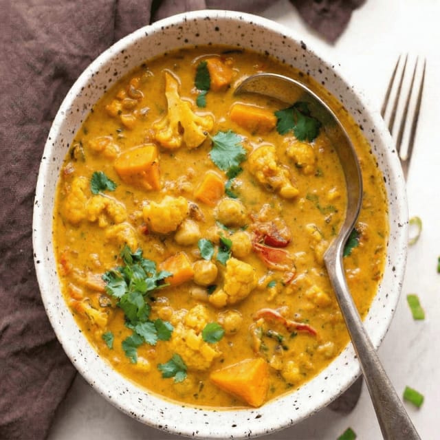 Vegetable Coconut Curry (V, GF, NF, DF).