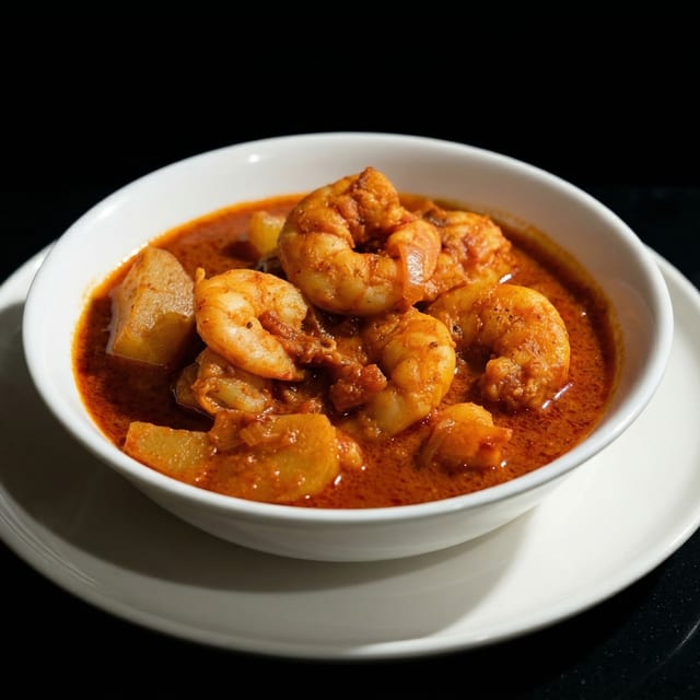 Shrimp Vindaloo (GF, NF, DF).