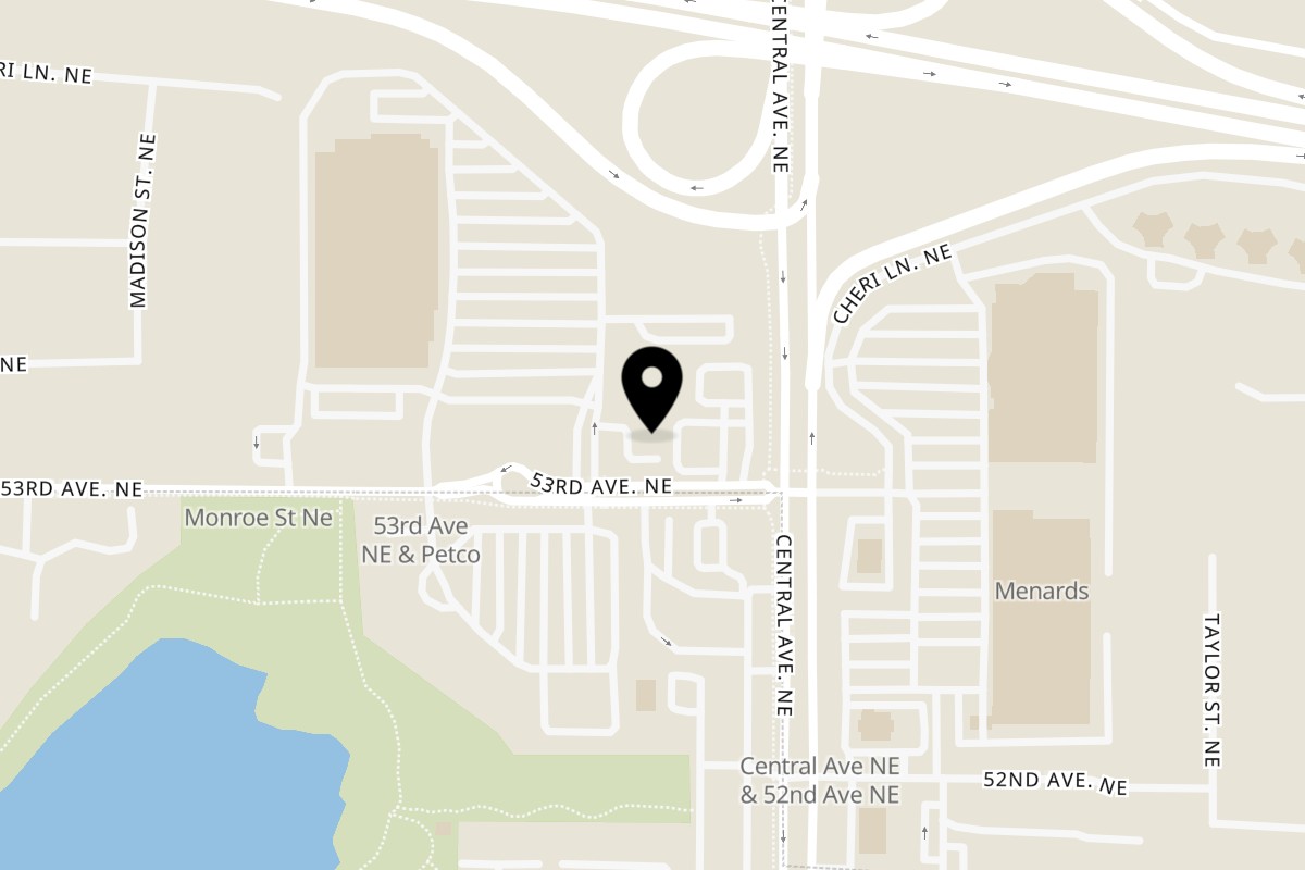 Map showing the location of Hello! Hyderabad Fridley on 765 53rd Ave NE in Minneapolis
